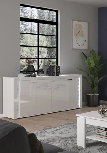 Sideboard - mit Beleuchtung, B ca. 182 cm, Weiß, Weiß Hochglanz