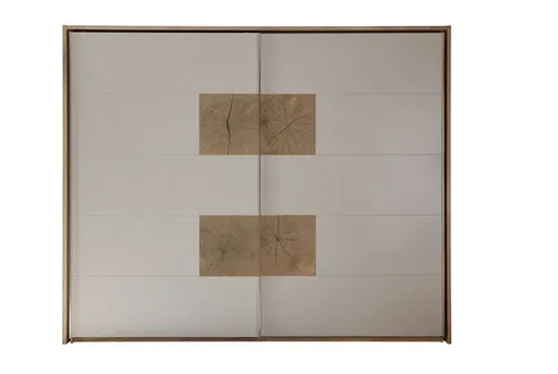 Schwebetürenschrank- B ca. 270 cm, Eiche Dekor, Hellgrau, Hirnholz