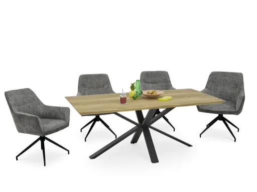 Esstisch - LB ca. 200x100 cm, Eiche massiv geölt, Schweizer Kante, Schwarz