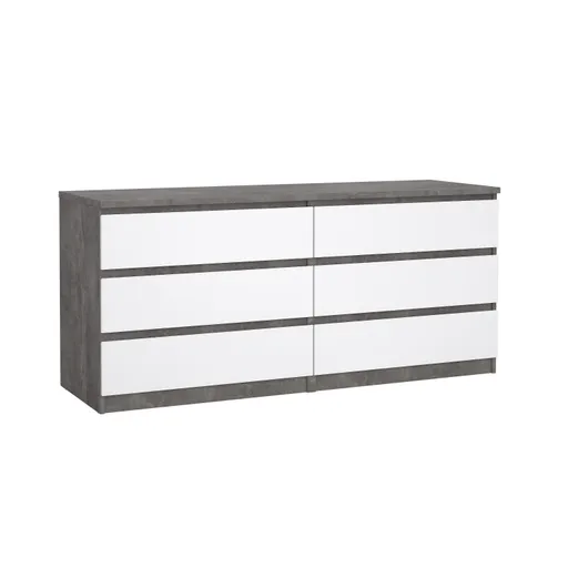 Kommode - B ca. 154 cm, Betonoptik, Weiß Hochglanz