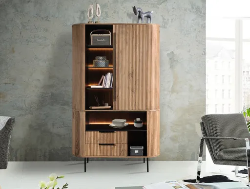 Highboard - mit Beleuchtung, B ca. 118 cm, Akazie massiv