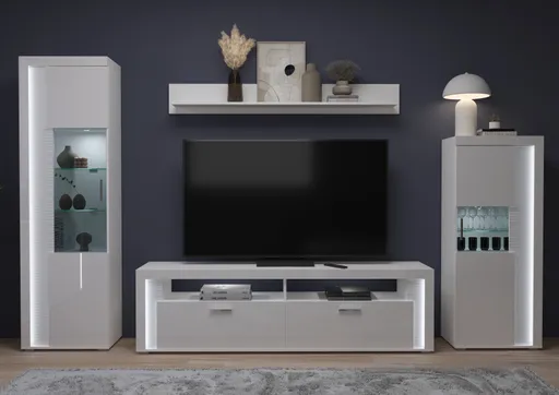 Lowboard - mit Beleuchtung, B ca. 201 cm, Weiß, Weiß Hochglanz