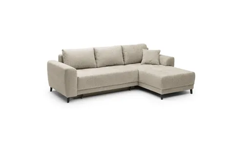 Ecksofa JONI - 2-Sitzer, Ecke rechts inkl. Schlaffunktion mit Bettkasten, Stoff, Beige
