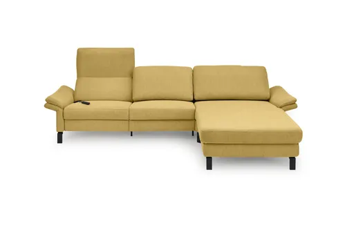 Ecksofa CALM PREMIUM 2.0 - 3-Sitzer mit Longchair rechts, Relaxfunktion motorisch, Armlehne verstellbar, Stoff, Kurkuma