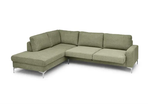 Ecksofa CALM 2.0 - Ecke links mit 2,5-Sitzer, Schlaffunktion mit Bettkasten, Stoff, Dunkelgrün
