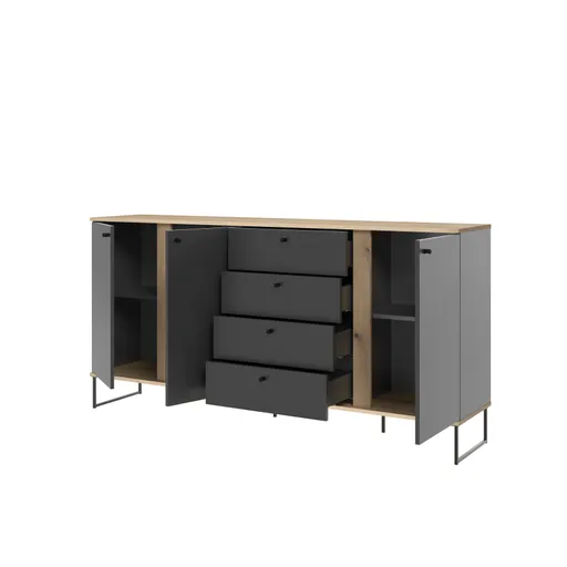 Sideboard - B ca. 180 cm, Anthrazit, Evoke Eiche Nachbildung