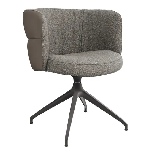 Armlehnstuhl Milana - drehbar, Leder Grau, Stoff Graubraun