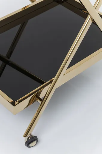 Servierwagen- Edelstahl, Vermessingt, Goldfarben, Glas, Schwarz