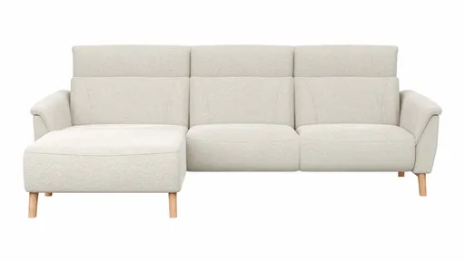 Ecksofa Nevin - Longchair links mit 2-Sitzer rechts, inkl. Kopfpolsterverstellung, Stoff, Weiß