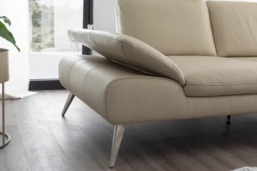 Ecksofa Collina - 2,5-Sitzer, Longchair rechts, inklusive Kopfstütze, Leder, Ecru