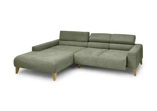 Ecksofa CHENOA - Longchair links und 2-Sitzer, Sitzvorzug motorisch, Stoff, Dunkelgrün