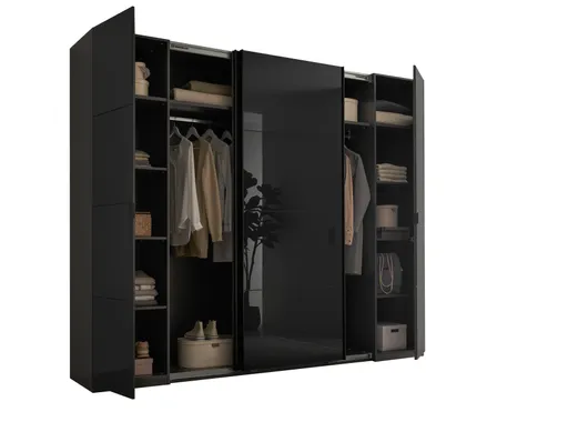 Schwebe- Drehtürenschrank - B. ca. 267 cm, Grauglas, Graphit