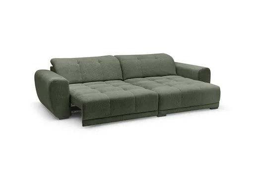 Ecksofa -2-Sitzer mit Longchair rechts, Kopfteil verstellbar, Sitztiefe verstellbar motorisch, Stoff, Moos