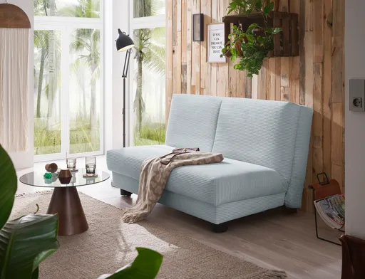 Schlafsofa EASY Optik A - 2-Sitzer ohne Armlehne, 140 cm inkl. Schlaffunktion, Cord, Hellblau