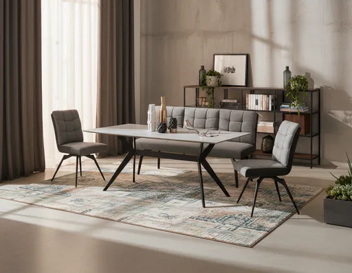 Esstisch - LB ca. 180x90 cm, Marmoroptik grau, Schwarz