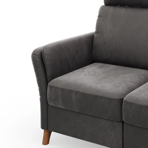 Sofa Vayra - 2-Sitzer, inkl. Relaxfunktion (motorisch) und Kopfstütze verstellbar (manuell), Stoff, Anthrazit