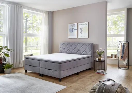 Boxbett STAN- Liegefläche ca. 180x200 cm, Stoff, Silbergrau