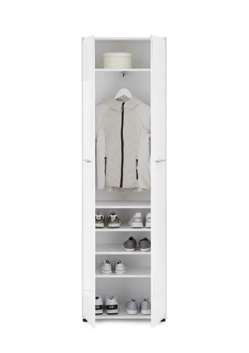 Garderobenschrank- Weiß, Weiß, Hochglanz