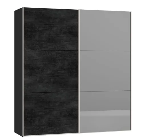 Schwebetürenschrank JOIN IT- B ca. 202 cm., Schwarz, Graphit, Spiegel Dunkel