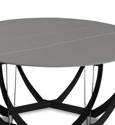 Couchtisch - Ø/H ca. 80x40 cm, Hellgrau marmoriert, Schwarz