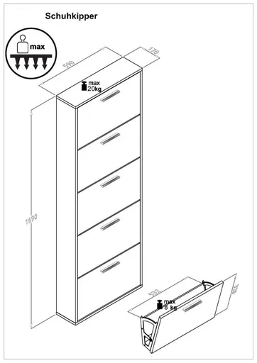 Schuhkipper - B ca. 59 cm, Artisan Eiche Nachbildung