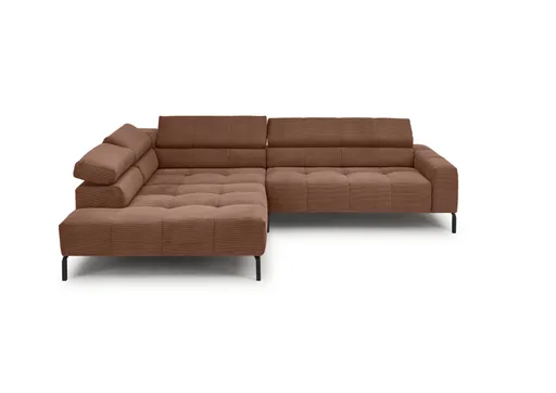 Ecksofa COLLEEN - Ecke links mit 2-Sitzer, Kopfteil verstellbar, Feincord, Rost