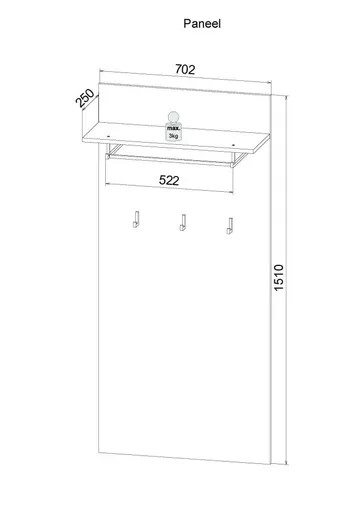 Garderobenpaneel - B ca. 70 cm, Weiß, Weiß Hochglanz, Anthrazit