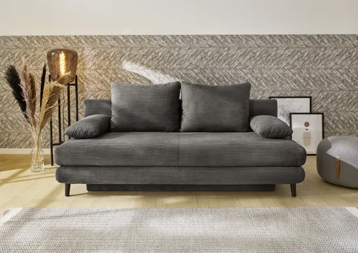 Schlafsofa - 2-Sitzer inkl. Schlaffunktion mit Bettkasten, Stoff, Dunkelgrau