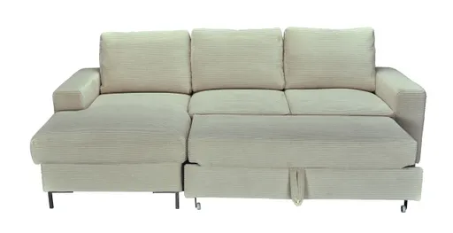 Ecksofa - Ecke links, 2-Sitzer inkl. Schlaffunktion und Bettkasten, Stoff, Creme