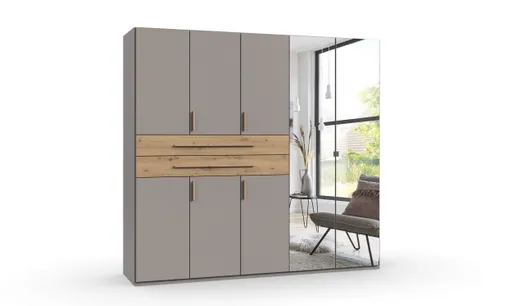 Drehtürenschrank- B ca. 225 cm, Saharagrau, Eiche Dekor