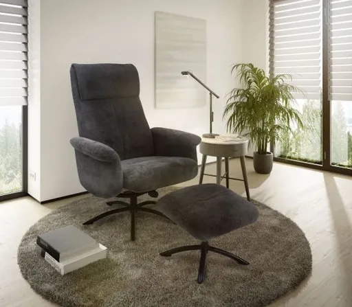 TV-Sessel MORTON mit Hocker - drehbar, Stoff, Grau