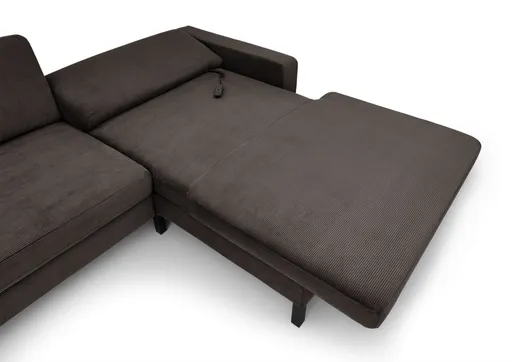 Ecksofa CALM MOVE 2.0 - 2,5-Sitzer mit Longchair rechts, Schlaffunktion, Feincord, Mocca