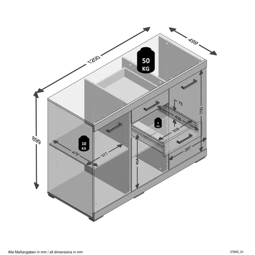 Kommode - Eiche Dekor, Weiß