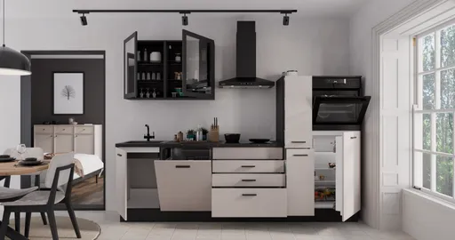 Küchenblock- ohne E-Geräte, B ca. 280 cm, Schwarz, Matt, Kaschmir, Matt