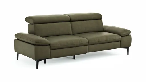 Sofa Felipa - 3-Sitzer inkl. Relaxfunktion (motorisch) und Kopfteil verstellbar, Leder, Olive