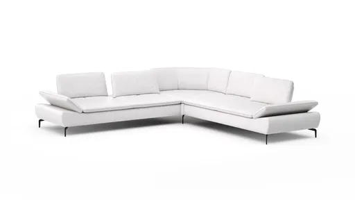 Ecksofa Montefano - 2-Sitzer mit Ecke rechts inkl. Sitztiefe verstellbar, Leder, Weiß