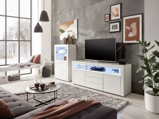Sideboard- Weiß, Weiß, Hochglanz, 