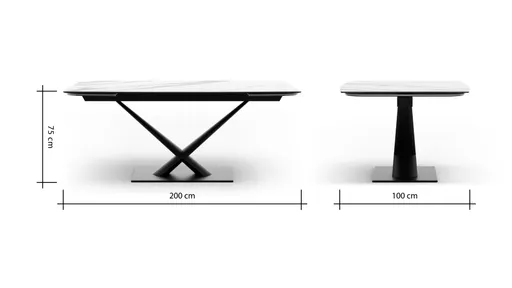 Esstisch Savona - LB ca. 200x100 cm, ausziehbar, Keramik, Weiß, Bootsform