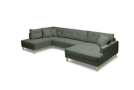 Wohnlandschaft - Ecke links, 2-Sitzer, Longchair rechts, Stoff, Grün
