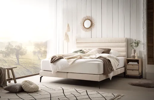 Boxspringbett - Liegefläche ca. 180x200 cm, Stoff, Beige