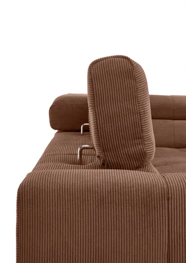 Ecksofa COLLEEN - 2-Sitzer mit Ecke rechts, Kopfteil verstellbar, Feincord, Rost