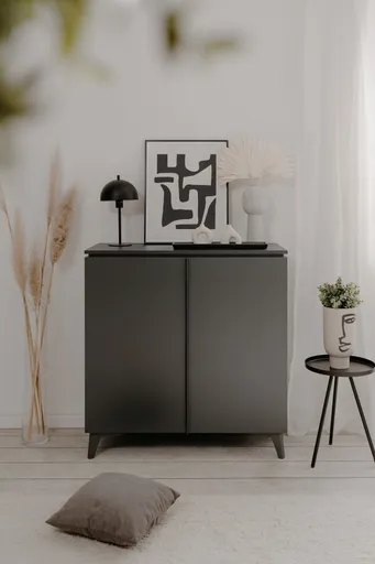 Kommode - B ca. 88 cm, Schiefer Nachbildung, Anthrazit 