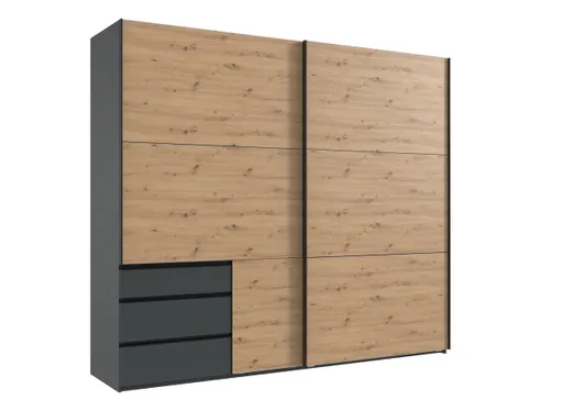 Schwebetürenschrank- B ca. 250 cm, Graphit, Eiche Dekor