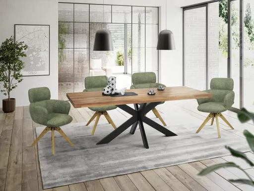 Esstisch - LB ca. 200x100 cm, Wildeiche massiv geölt, Baumkante, Schwarz