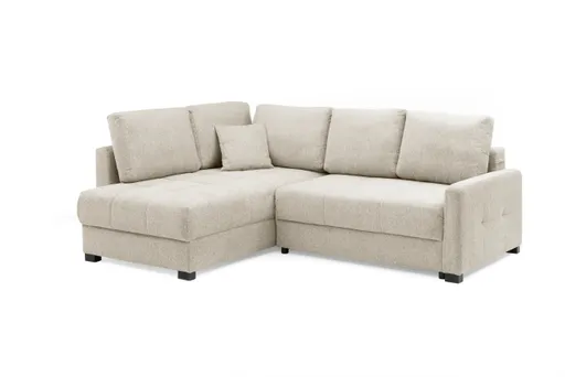 Ecksofa EDWIN - 2-Sitzer, Ecke rechts inkl. Schlaffunktion und Bettkasten, Stoff, Beige