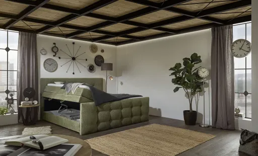 Boxspringbett SANDRIN- Liegefläche ca. 200x200 cm, Stoff, Grün,  inkl. Stauraum und Fußteil