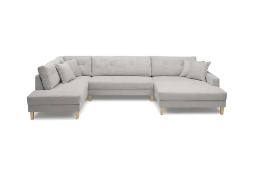 Wohnlandschaft - Ecke links, 2-Sitzer, Longchair rechts, Stoff, Hellgrau