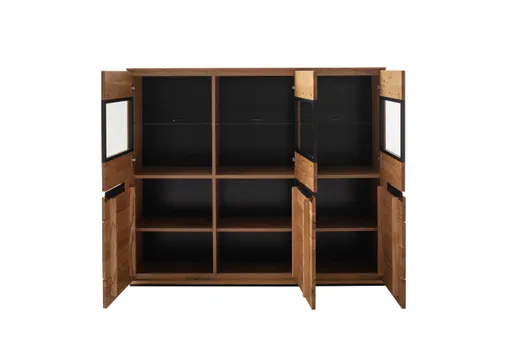 Highboard - B ca. 153 cm, Eiche Furnier geölt, Wildeiche massiv geölt