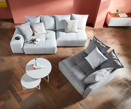 Ecksofa Palazzina - Longchair links, 1,5-sitzer, Stoff, Hellgrau