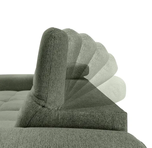 Ecksofa - Longchair links mit 2-Sitzer, Kopfteil verstellbar, Sitztiefe verstellbar motorisch, Stoff, Moos